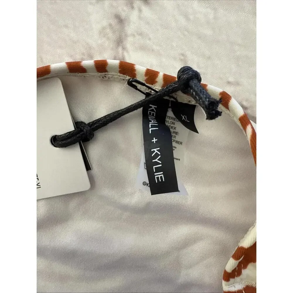 Kendall & Kylie XL Brown Rust Abstract Tiger Zebra Animal Bikini NWT